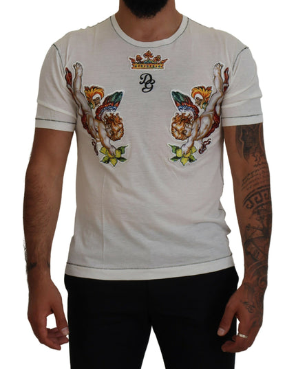 Dolce & Gabbana White Printed Short Sleeves Men T-shirt