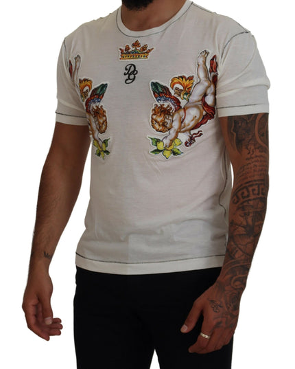 Dolce & Gabbana White Printed Short Sleeves Men T-shirt