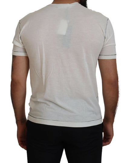 Dolce & Gabbana White Printed Short Sleeves Men T-shirt