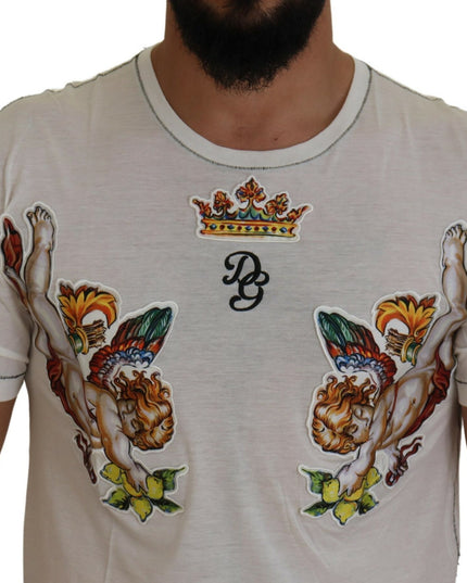 Dolce & Gabbana White Printed Short Sleeves Men T-shirt