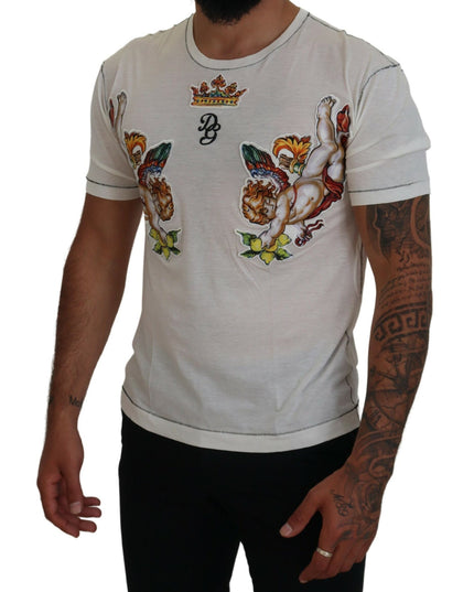 Dolce & Gabbana White Printed Short Sleeves Men T-shirt