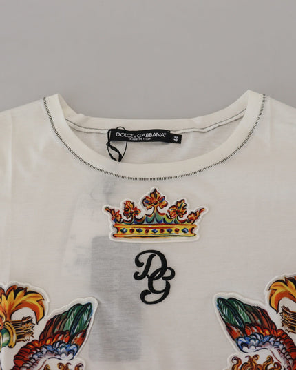 Dolce & Gabbana White Printed Short Sleeves Men T-shirt