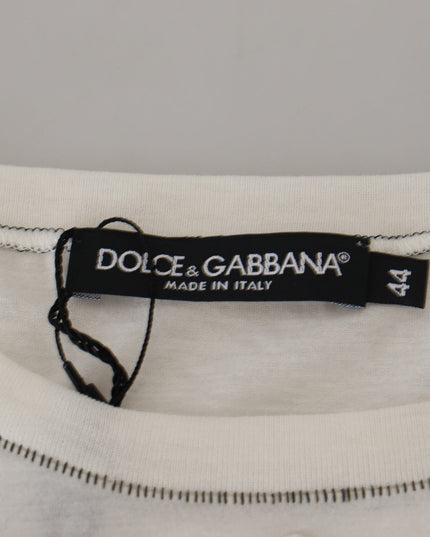 Dolce & Gabbana White Printed Short Sleeves Men T-shirt