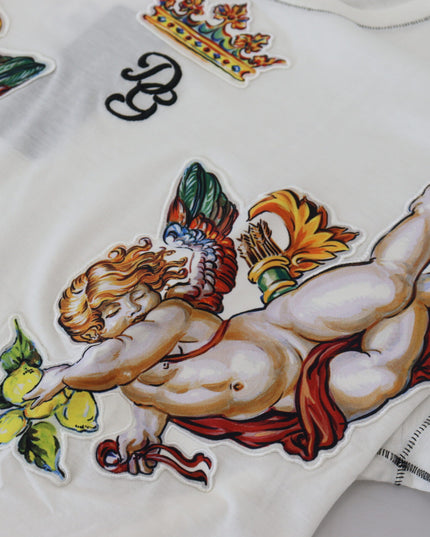 Dolce & Gabbana White Printed Short Sleeves Men T-shirt