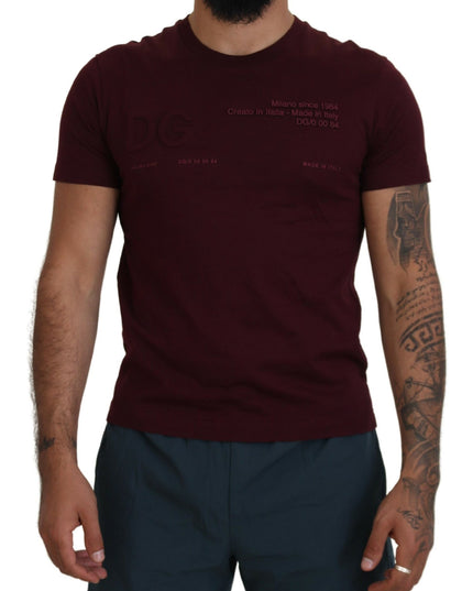 Dolce & Gabbana Maroon Printed Short Sleeves Men T-shirt