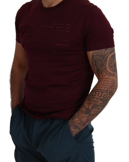Dolce & Gabbana Maroon Printed Short Sleeves Men T-shirt