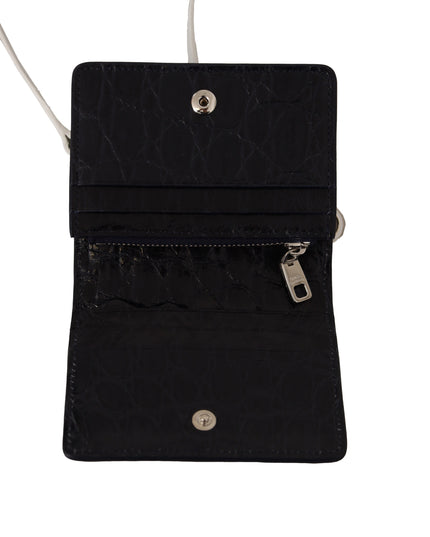 Dolce & Gabbana Blue White Caiman Leather Strap Card Holder Wallet