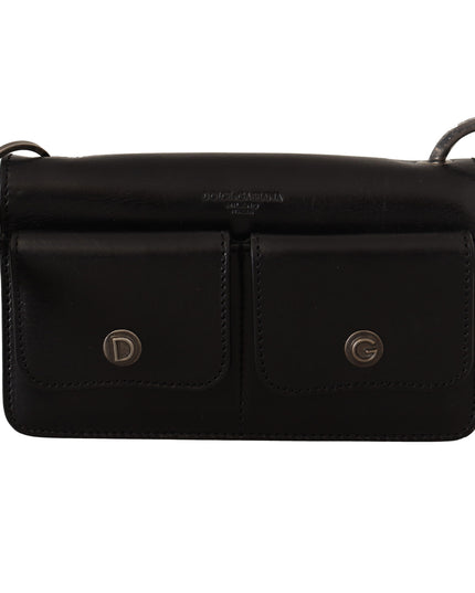 Dolce & Gabbana Black Leather Wristlet Mini Bag Card Bill Wallet