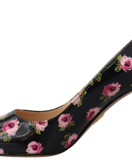 Prada Black Leather Floral Heels Stilettos Pumps