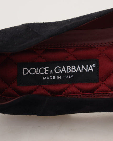 Dolce & Gabbana Black Suede Gold Cross Slip On Loafers Shoes