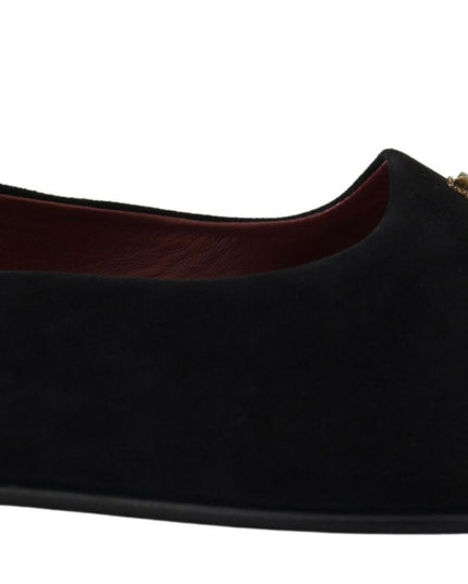 Dolce & Gabbana Black Suede Gold Cross Slip On Loafers Shoes