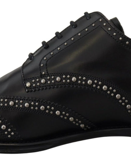 Dolce & Gabbana Black Leather Derby Dress Studded Shoes