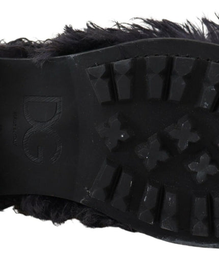 Dolce & Gabbana Black Leather Combat Shearling Boots Shoes