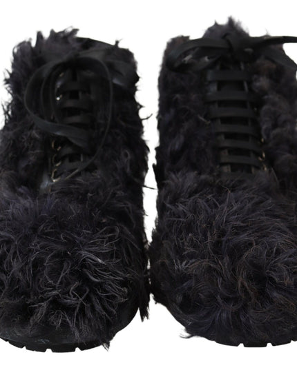 Dolce & Gabbana Black Leather Combat Shearling Boots Shoes