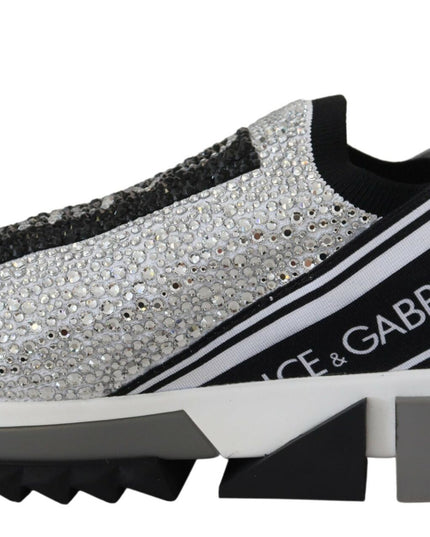 Dolce & Gabbana Silver Rhinestones Sorrento Sneakers Shoes