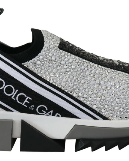 Dolce & Gabbana Silver Rhinestones Sorrento Sneakers Shoes