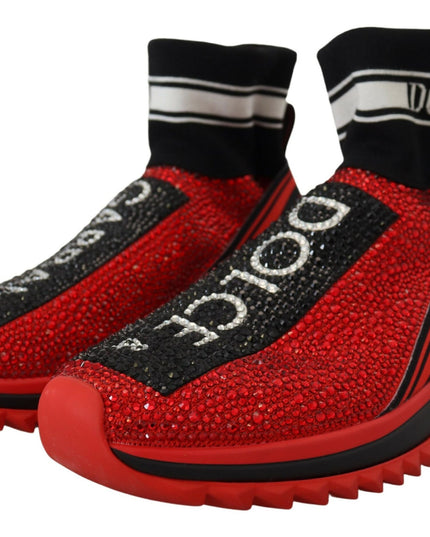 Dolce & Gabbana Red Bling Sorrento Sneakers Socks Shoes
