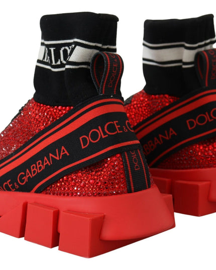 Dolce & Gabbana Red Bling Sorrento Sneakers Socks Shoes