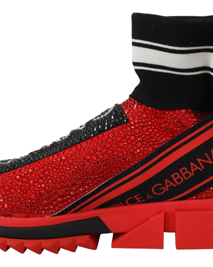 Dolce & Gabbana Red Bling Sorrento Sneakers Socks Shoes