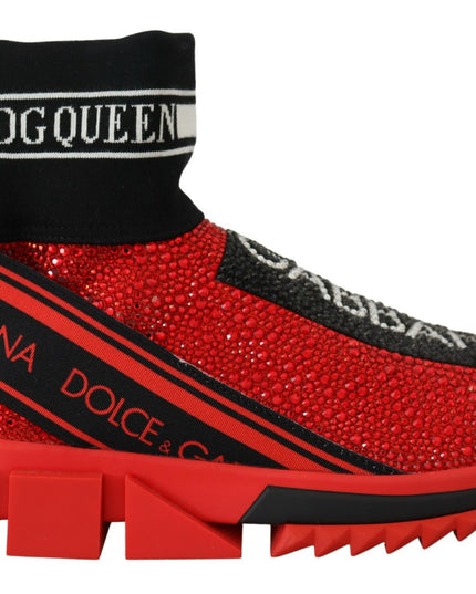Dolce & Gabbana Red Bling Sorrento Sneakers Socks Shoes
