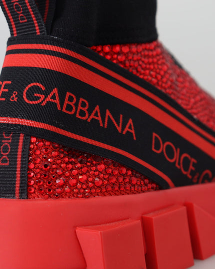 Dolce & Gabbana Red Bling Sorrento Sneakers Socks Shoes