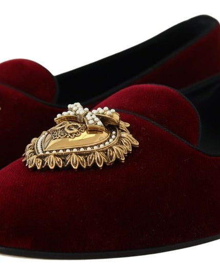 Dolce & Gabbana Bordeaux Velvet Slip-On Loafers Flats Shoes