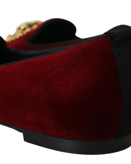 Dolce & Gabbana Bordeaux Velvet Slip-On Loafers Flats Shoes