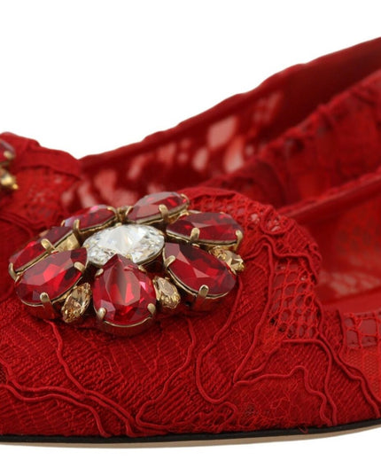 Dolce & Gabbana Red Taormina Crystals Loafers Flats Shoes