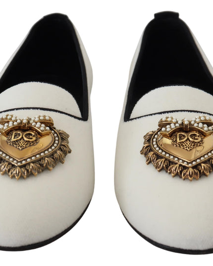 Dolce & Gabbana White Velvet Slip Ons Loafers Flats Shoes