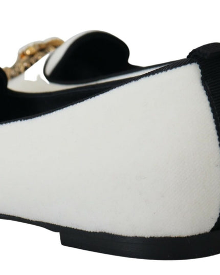 Dolce & Gabbana White Velvet Slip Ons Loafers Flats Shoes