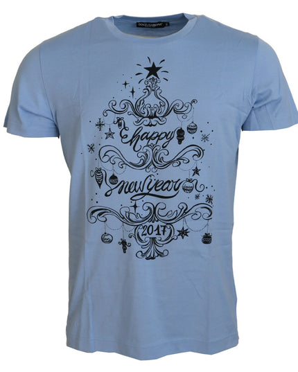 Dolce & Gabbana Light Blue Happy New Year 2017 Cotton T-shirt