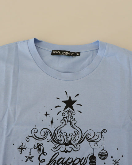 Dolce & Gabbana Light Blue Happy New Year 2017 Cotton T-shirt