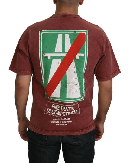 Dolce & Gabbana Maroon Print Round Neck Short Sleeves T-shirt