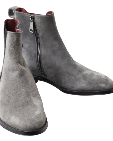 Dolce & Gabbana Gray Leather Men Ankle Boots Shoes