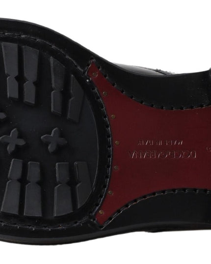 Dolce & Gabbana Black Leather Men Short Boots Lace Up Shoes