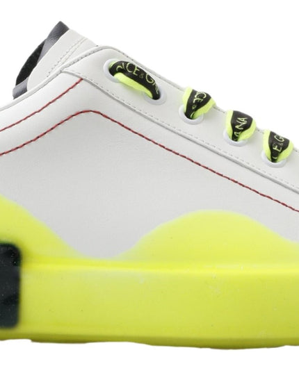 Dolce & Gabbana White Yellow Portofino Leather Sneakers Shoes