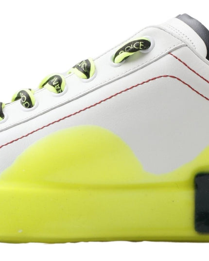 Dolce & Gabbana White Yellow Portofino Leather Sneakers Shoes