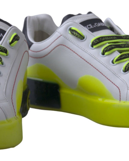 Dolce & Gabbana White Yellow Portofino Leather Sneakers Shoes