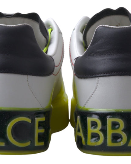 Dolce & Gabbana White Yellow Portofino Leather Sneakers Shoes
