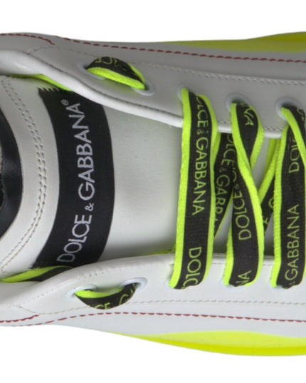 Dolce & Gabbana White Yellow Portofino Leather Sneakers Shoes