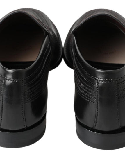 Dolce & Gabbana Black Leather Slipper Loafers Stitched Shoes