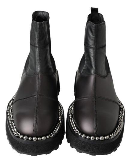 Dolce & Gabbana Black Leather Slip on Stretch Boots