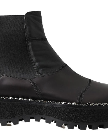 Dolce & Gabbana Black Leather Slip on Stretch Boots