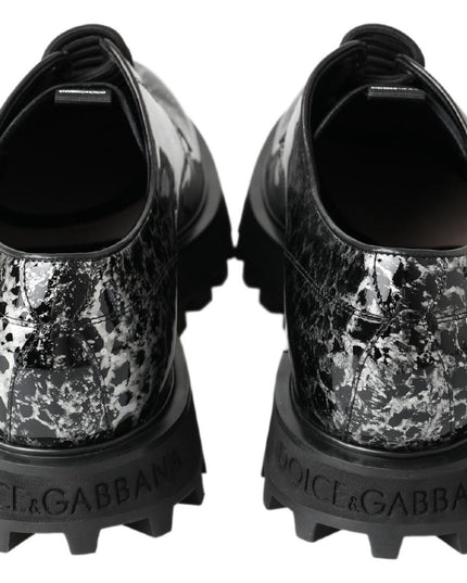 Dolce & Gabbana Black White Derby Patent Leather Shoes