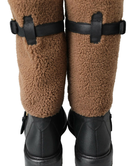 Dolce & Gabbana Black Leather Brown Shearling Boots