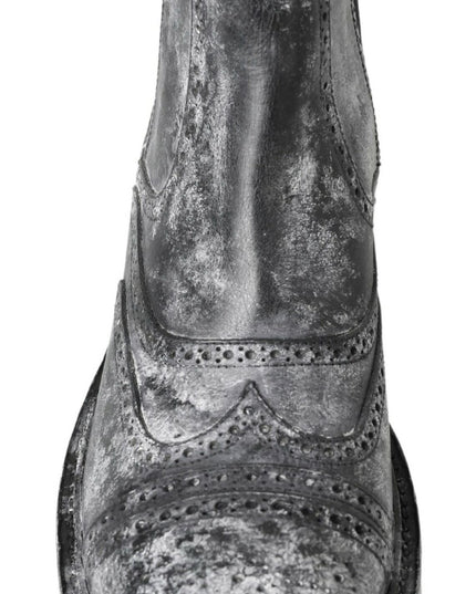 Dolce & Gabbana Black Gray Leather Ankle Boots
