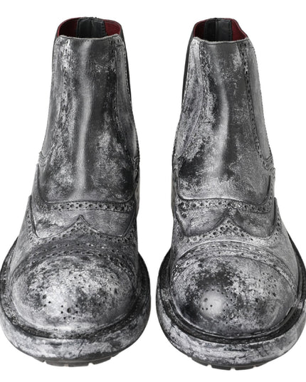 Dolce & Gabbana Black Gray Leather Ankle Boots