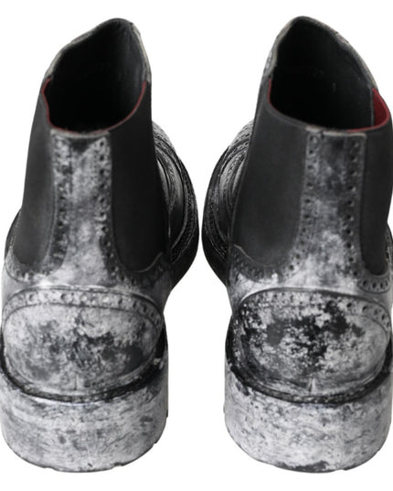 Dolce & Gabbana Black Gray Leather Ankle Boots