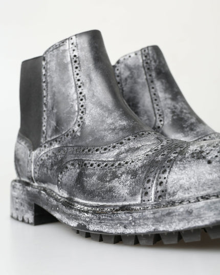 Dolce & Gabbana Black Gray Leather Ankle Boots