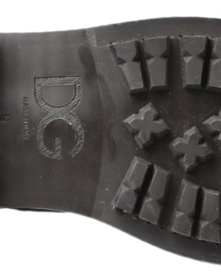 Dolce & Gabbana Black Gray Leather Mid Calf Boots Shoes